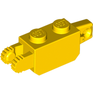 Hinge Brick 1 x 2 Locking with 1 Finger Vertical End and 2 Fingers Vertical End, 9 Teeth, Yellow (30386 / 4140704)