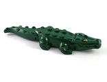 Alligator / Crocodile with 20 Teeth with Yellow Eyes with White Glints Pattern with Blue Technic, Pin 1/2, Dark Green (18904c01pb01)