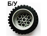 ! Б/У - Wheel 30mm D. x 13mm 13 x 24 Model Team, with Black Tire 13 x 24 Model Team 2695 / 2696, Light Gray (2695c01) - Б/У